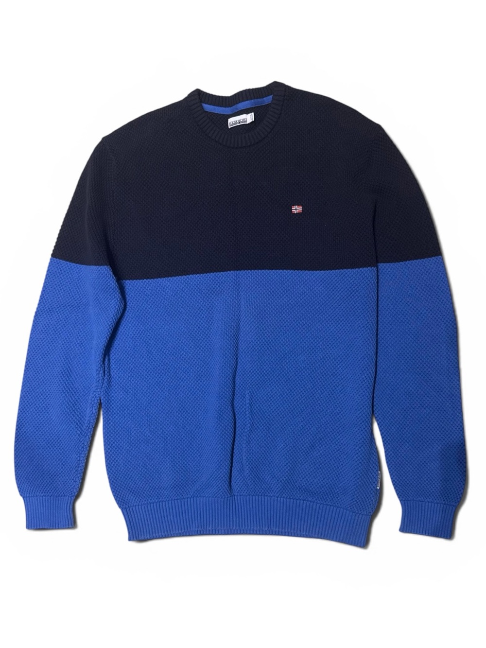 Napapijri Men’s 100% Cotton Colourblock Crewneck Sweater Size 3XL Blue Black